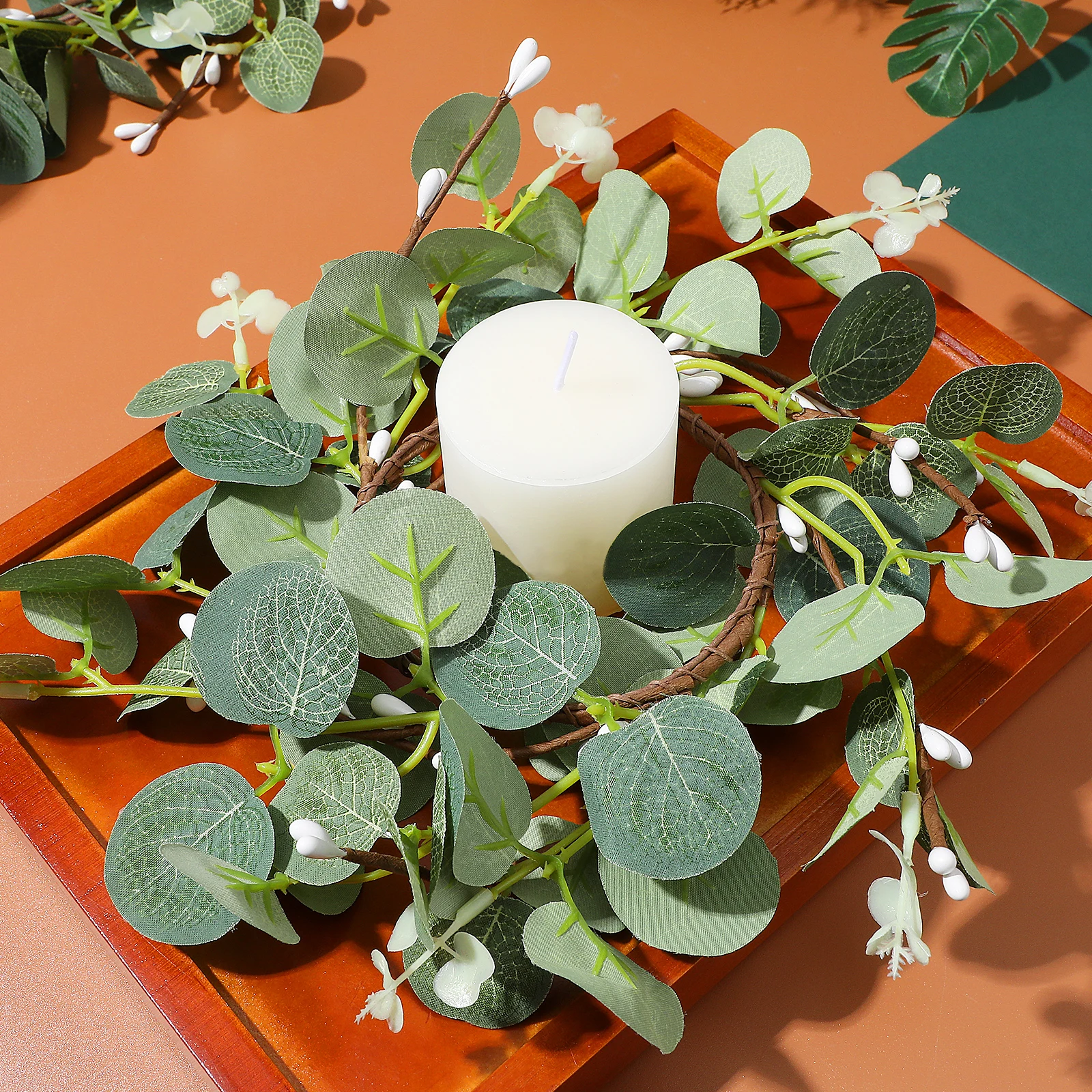 

2pcs Simulated Cup Garland Wreath for Pillar Candles Outdoor Ring Plastic Pole Home Wedding Holiday Party