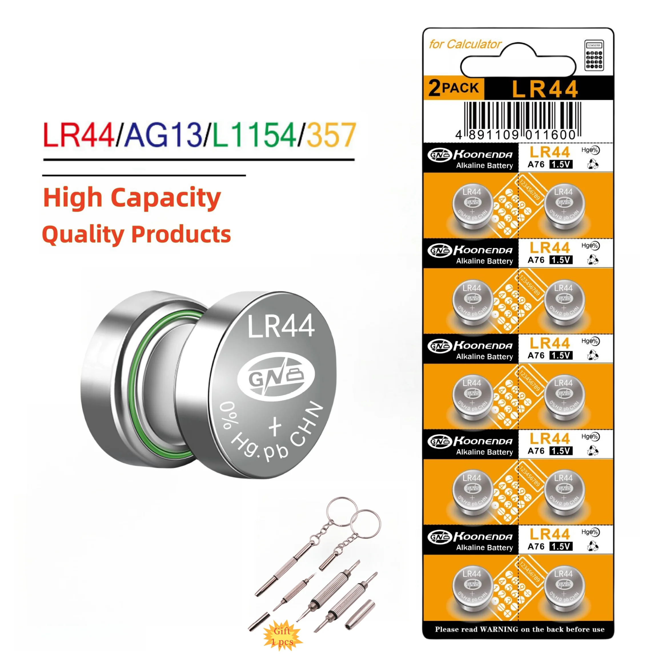 High Capacity LR44 Batteries L1154F AG13 357 303 SR44 A76 Premium Alkaline Battery 1.5V Button Coin Cell Battery for Calculator