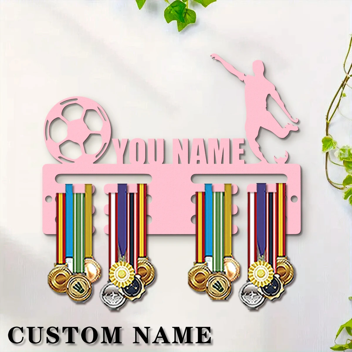 1pc Custom Football Wooden Medal Hanger, Personal Medal Display Rack for Athletes, Ideal Wedding Birthday Gift for Family Friend - view 3