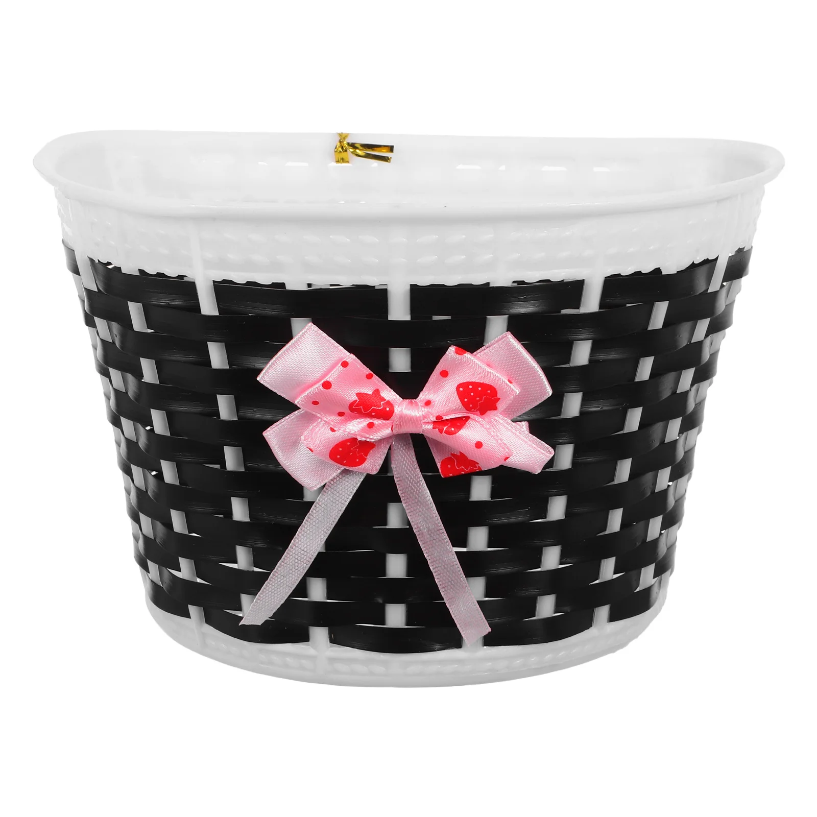 

1pcs Cute Bike Basket Front Plastic Knitted Bowknot Durable Compact Crash Resistant Easy Detach Decorative Household