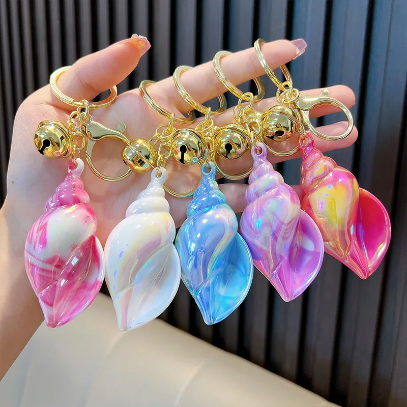 Cartoon Electroplate Multicolour Conch Key Chain Cute Plated Color Dazzling Milky White Conch Keychain Seaside Vacation Keyring