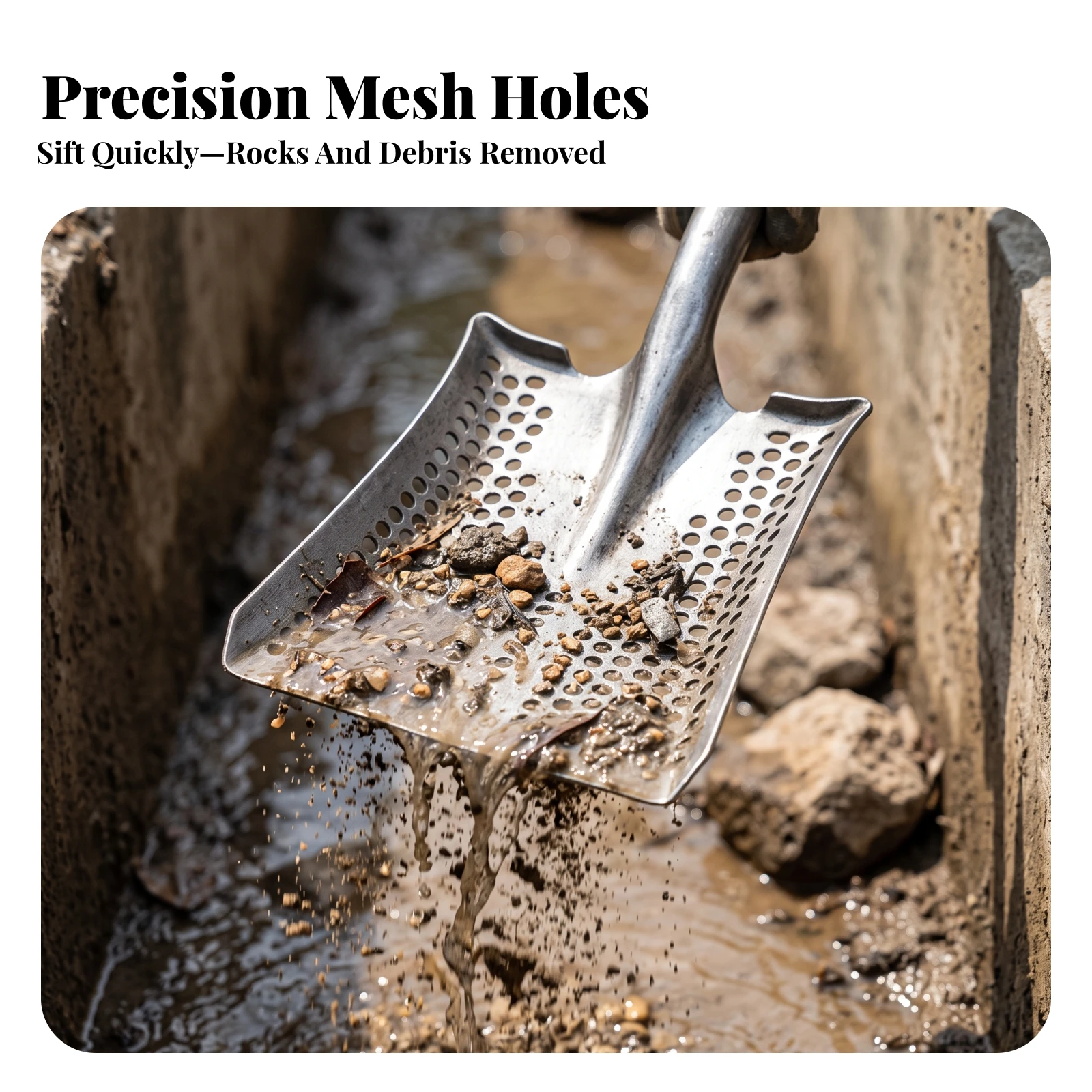Perforated Shovel One-Piece Sifting Shovel Scoop with Holes Steel Tool Sturdy for Gardeners, Garden, Yard