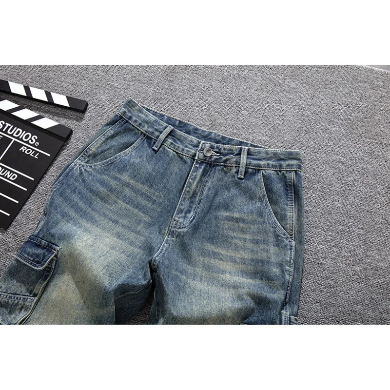 

Спецодежда с несколькими карманами, свободные прямые джинсы, мужская ретро-мода, уличный японский тренд, ностальгические брюки