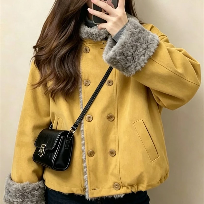 New 2026 Winter Jacket Women's Cotton Coat Korean Style Purple Furry Soft Sticky Cold Protection Keep Warm  Jacket Top Overcoat