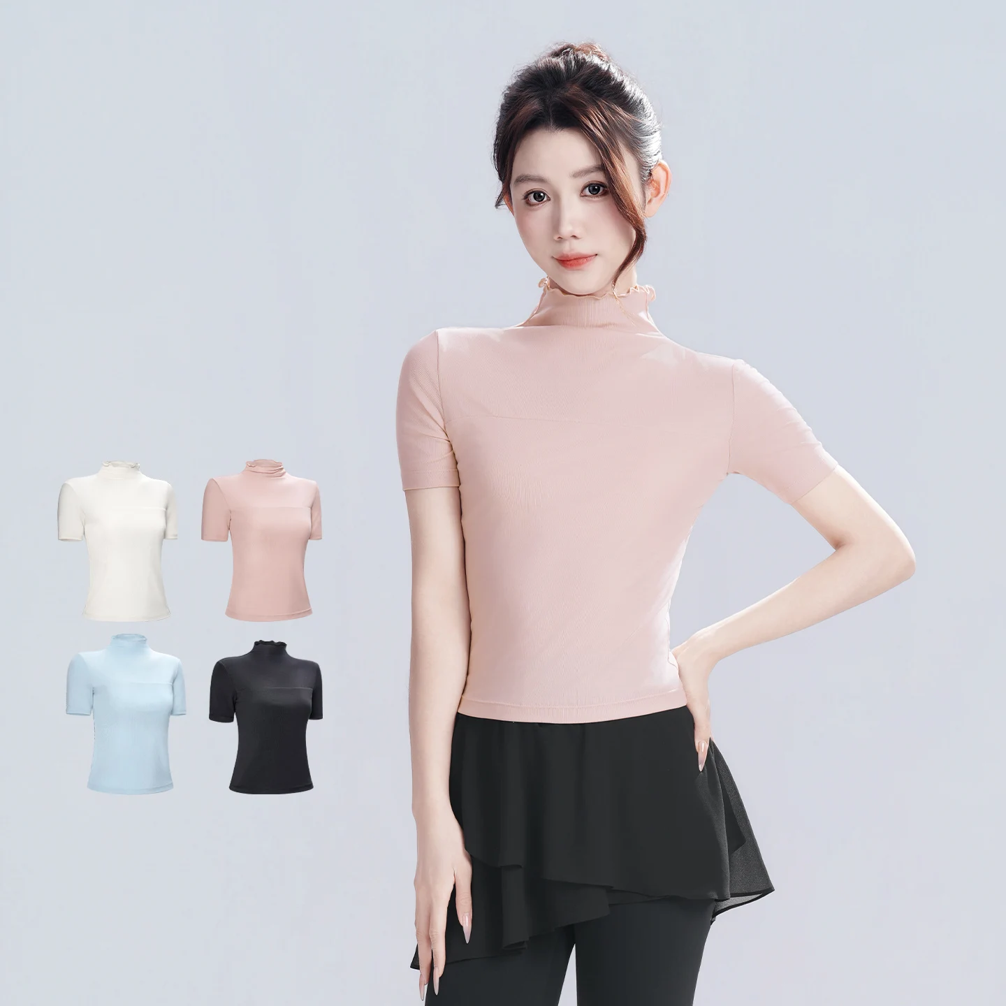 

Woman Dance Tops Stand Collar Dance Shirts Short Sleeve Gym Yoga Fitness Active Tops Adults Sports Dance Training Costumes