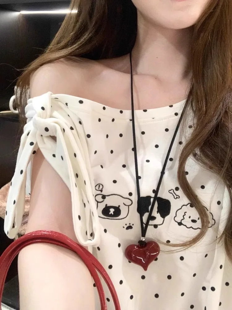 Camiseta de Hombros Descubiertos para Fiesta de Navidad, Tops Cortos de Manga Corta para Mujer, Camisetas Casuales para Mujer, Camiseta Básica Sexy de Algodón para Mujer