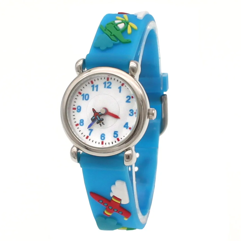 Relojes de cuarzo de dibujos animados para niños y niñas, pulsera deportiva con correa en 3D, regalos de cumpleaños, manos de avión