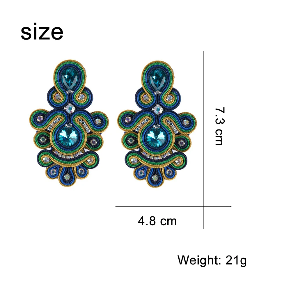 Fashion soutache handmade drop earrings Colorful bright jewelry for women weaving decorative charm pendant earring gift