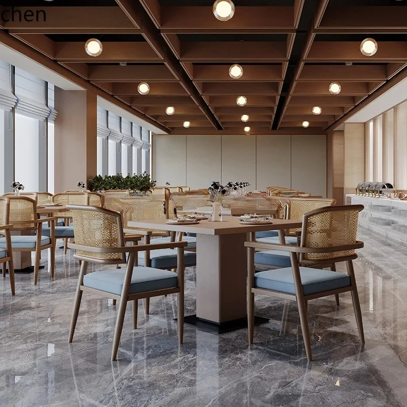 b7- Simple Style Restaurant Rattan Dining Chair Commercial Milk Tea Western Restaurant Light Luxury Dining Table and Chair Set