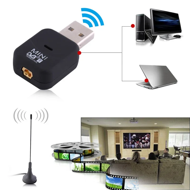 Mini tuner stick numérique DVB-T USB 2.0 SDR + DAB + FM HDTV, avec antenne et télécommande, pour PC