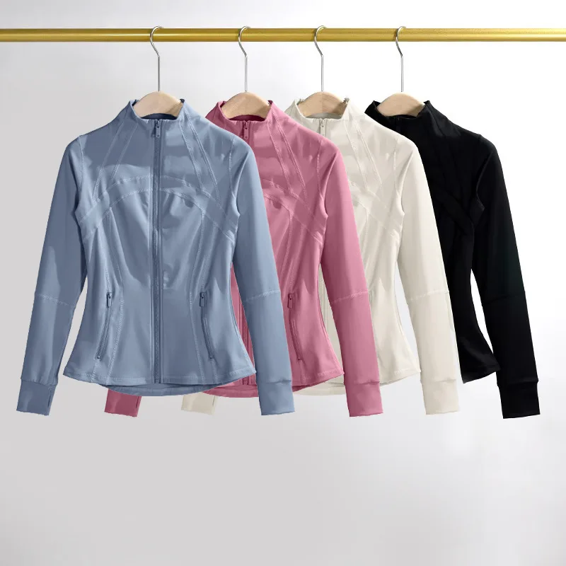 

Однотонная одежда для йоги с длинными рукавами и молнией, быстросохнущая одежда, спортивная одежда для фитнеса, куртка для бега на открытом воздухе для женщин