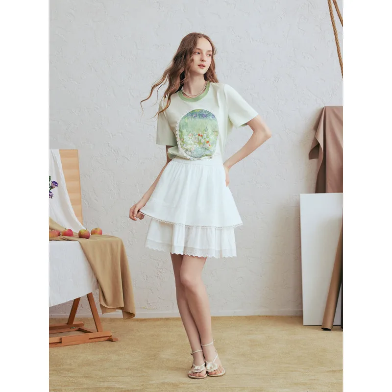 

Almond Milk Heart Lace Skirt, High Waist Summer Skirt Cake Design