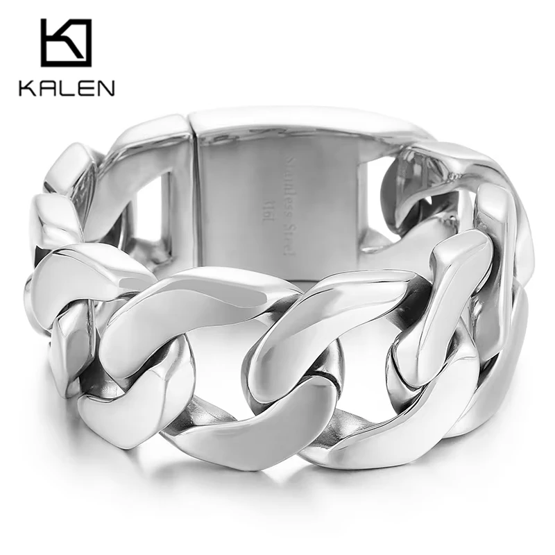 KALEN 31mm Larger Cuban Link Chain Bracelet for Men Heavy Polished Gold Color Stainless Steel Jewelry Rock  Street Accessories