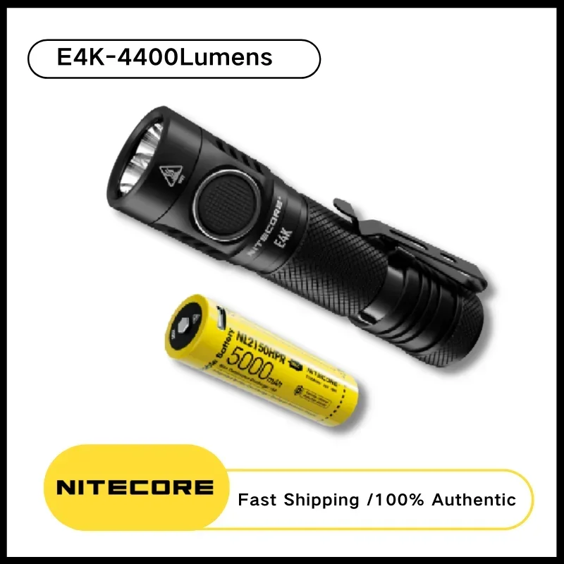 NITECORE E4K Rechargeable Compact EDC Flashlight CREE XP-12 V6 LED 4400Lumens With NL2150HPR Battery roch Light