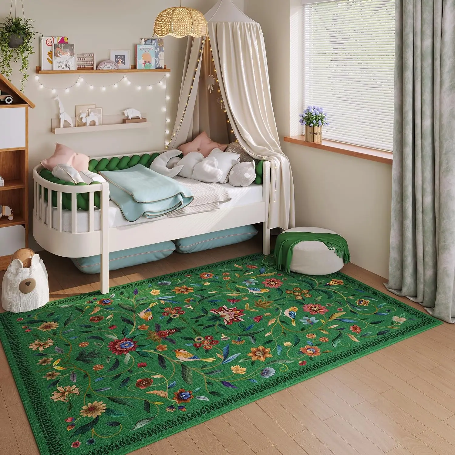 Floral Floor Mat Durable Comfortable Washable Non Slip Bottom Low Pile for Entryway Living Room Bedroom Area Rug Carpet