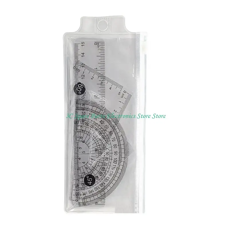 SZ 4 Pcs Geometry Math Set 15cm Ruler Set Plastic Protractor Rulers Triangle Ruler