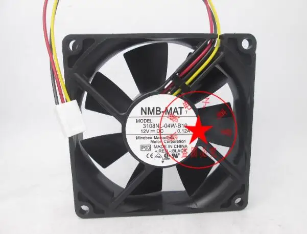 NMB 3108NL-04W-B19 P00 DC 12V 0.12A 80x80x20mm 3-Wire Server Cooling Fan