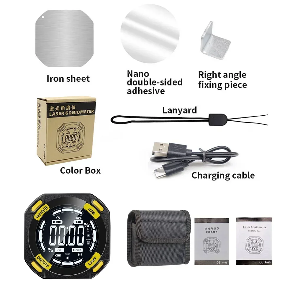 Laser Digital Protractor Level Box Angle meter Measuring Tools Inclinometer Laser  Horizontal Vertical Laser Type-C Charging
