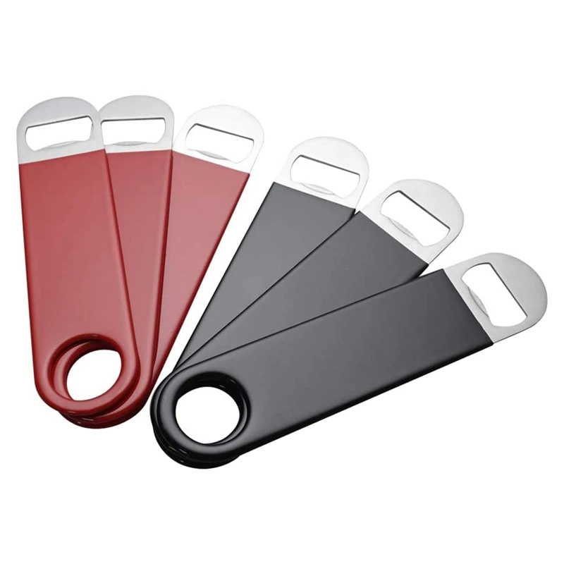 

Открывалки для бутылок бармена, открывалка для пива с лезвием из нержавеющей стали, ручная открывалка для консервных банок с ручкой с покрытием, 6 шт. (черный и красный)