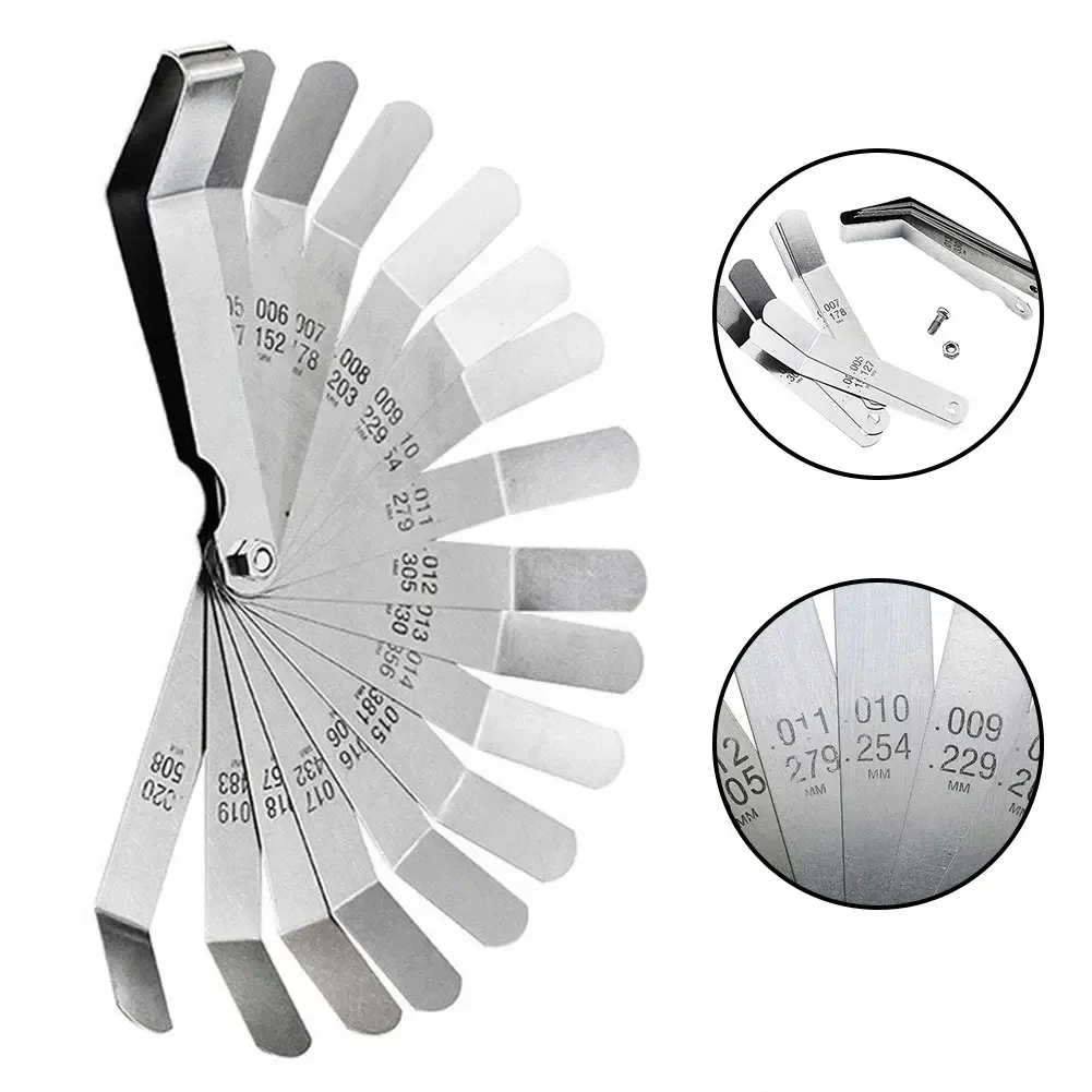 16 Blades Feeler Gauge 0.127 To 0.508mm Curved Stainless Steel Gap Metric Filler Feeler Gauge Foldable Feeler Measurem