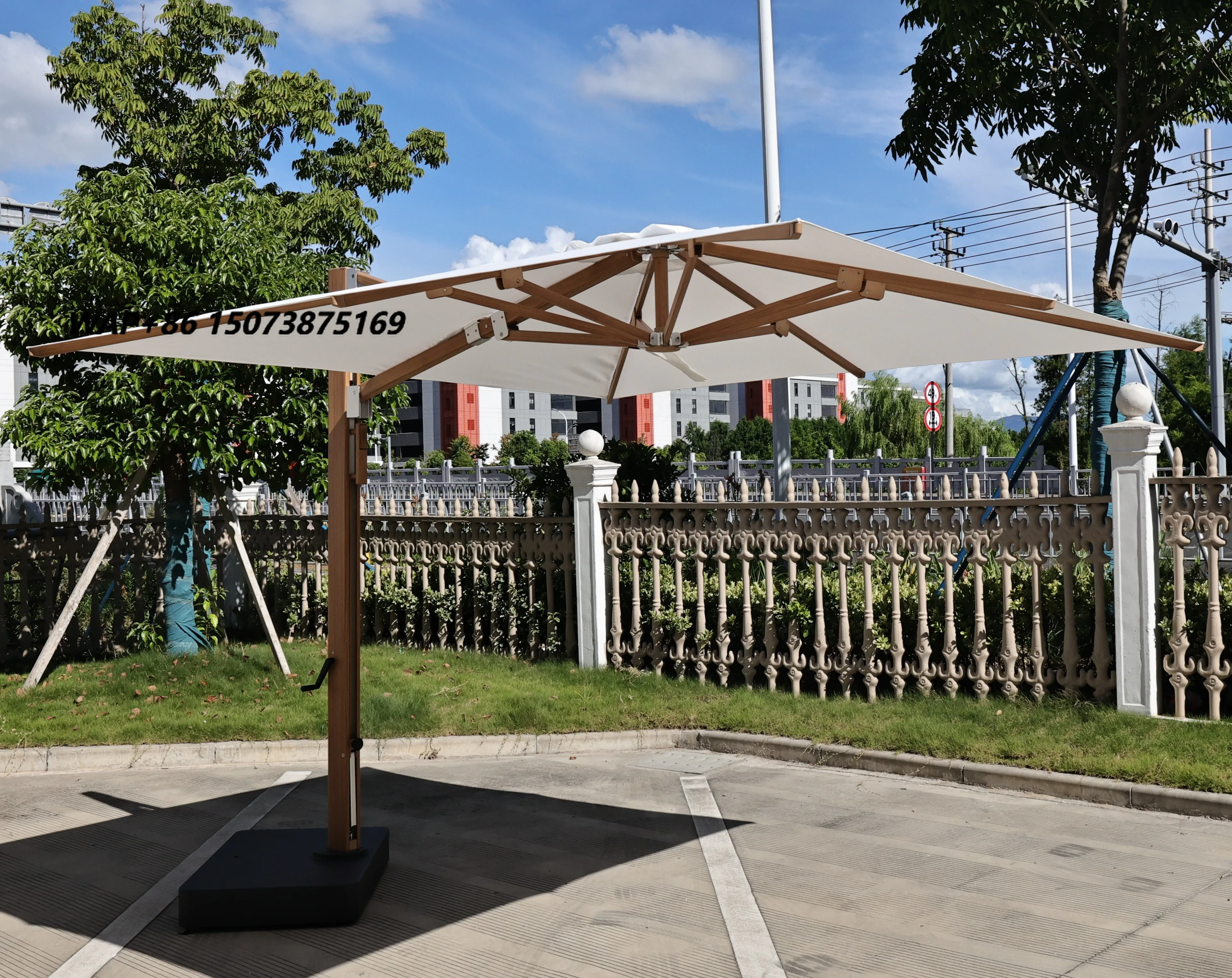 Project Hot Seller 100% Aluminum Wood Finish Sun Umbrella Outdoor Large Umbrella 3*3M Square Parasols Height Adjustable Umbrella