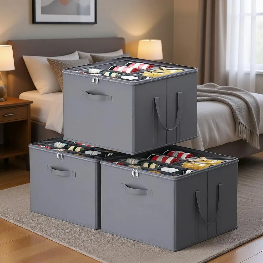 

Серый тканевый органайзер для хранения обуви с прозрачными крышками, вмещает 36-48 пар, 3 штуки в упаковке