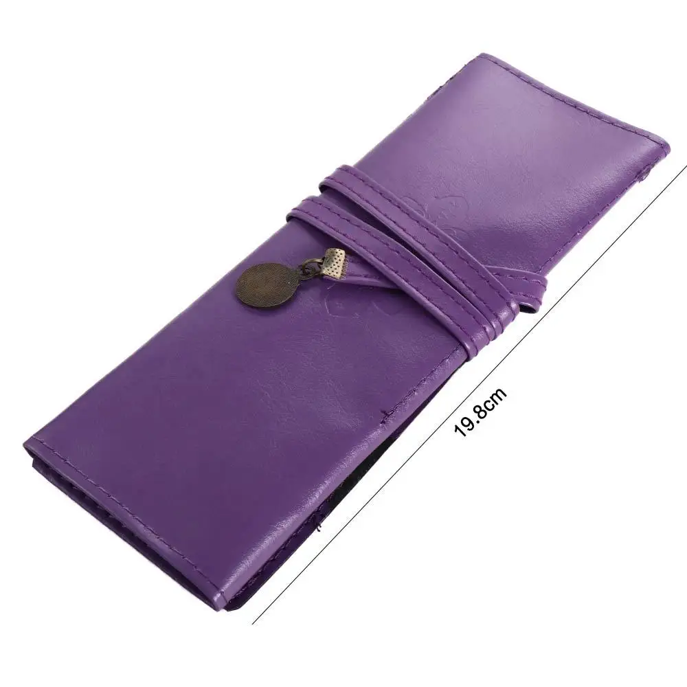 PU Leather Stationery Makeup Brush Organizer For Girls Cosmetic Bag Vintage Pencil Case Roll Pencil Bags Roll Pen Bag