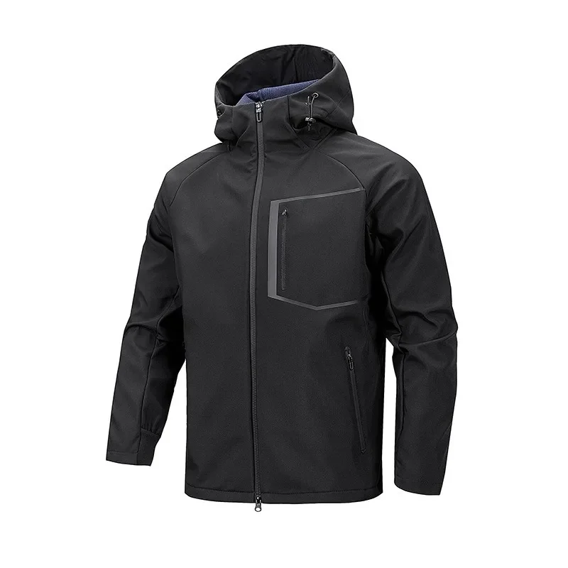 Men's Soft Shell Assault Jacket Outdoor Windproof Mountain Climbing, Camping Water Leisure Jacket with Thin Fleece Hooded Jacket
