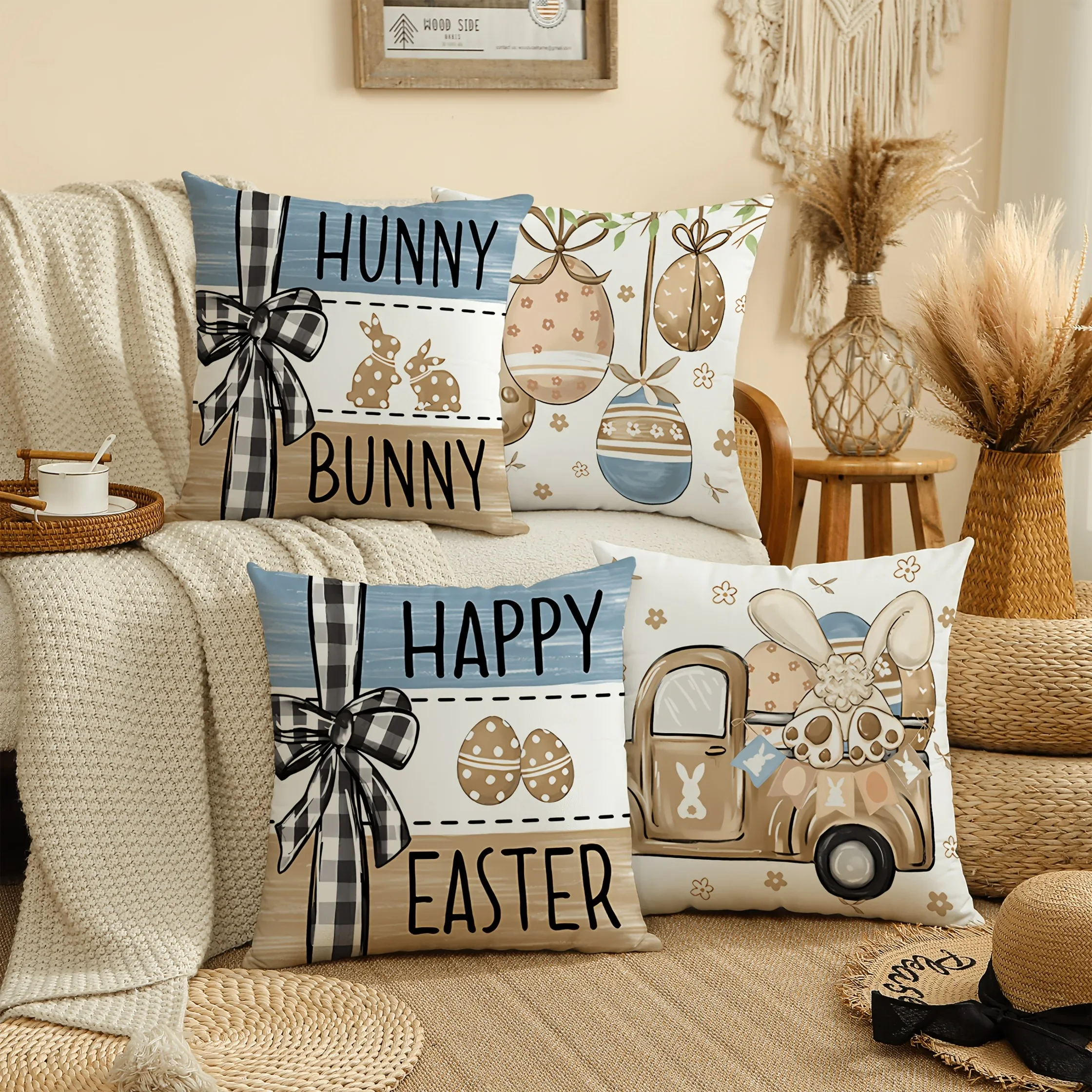 

Easter Bunny Car Print Pillowcase Holiday Bedroom Living Room Decoration Polyester Cushion Cover Nordic Home Decor Pillowcase