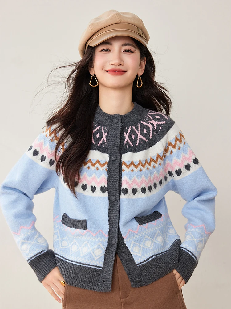 Dzianinowy kardigan z dekoltem w kształcie litery O, damski, jesienno-zimowy, leniwy styl, sweter z długim rękawem, na co dzień, wszechstronna dzianina