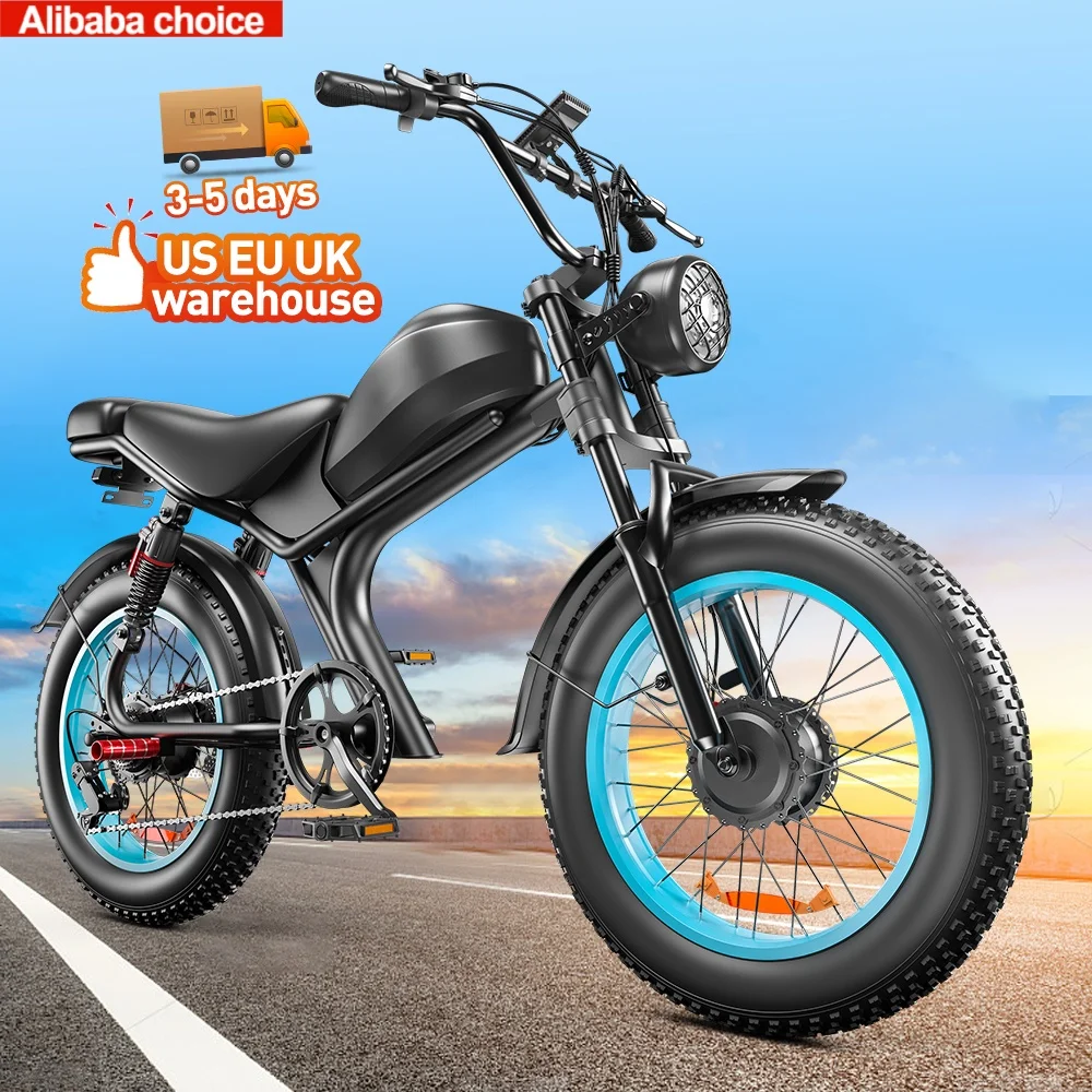 

STLF DZ WJW Advanced UK A Warehouse Electric Bikes Free Shipping 2 Seats Full Suspension 1000W Chopper Ebike 20*4inch Motorcycl