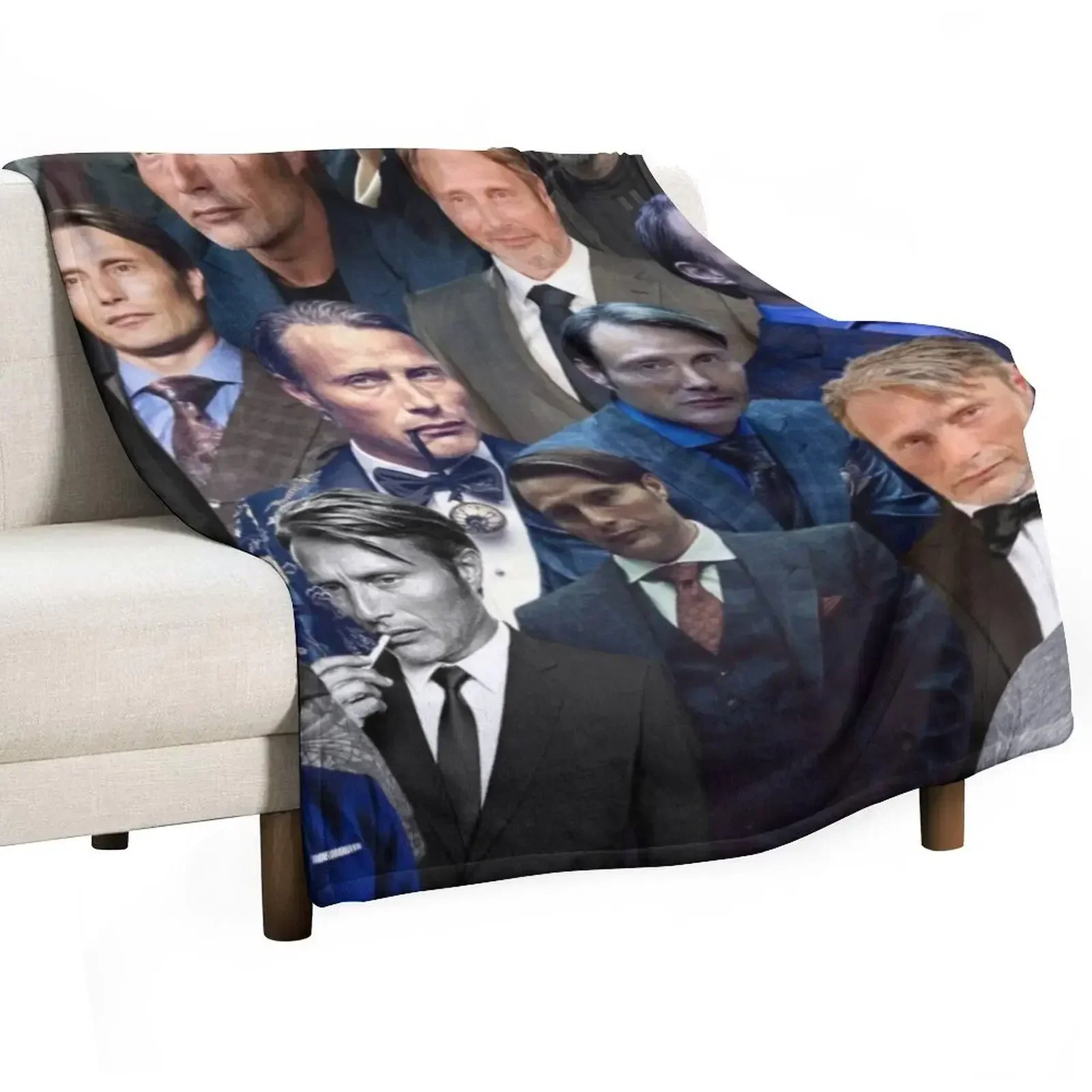 

mads mikkelsen photo collage Throw Blanket Personalized Gift wednesday Custom Multi-Purpose Blankets