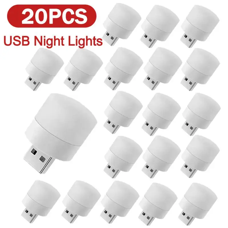 20-1PCS USB Night Light Mini LED Night Light USB Plug Lamp Power Bank Charging USB Book Lights Small Round Reading Night Light