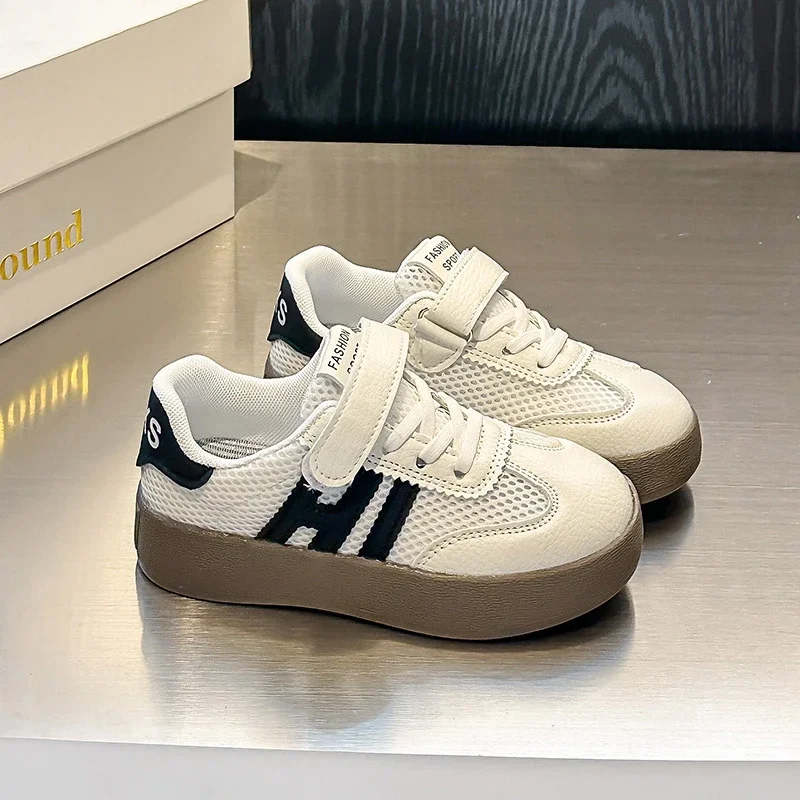 

2025 г., детская обувь с дышащей сеткой, весна-лето, новый стиль, повседневные кроссовки унисекс, белые кроссовки, детские спортивные туфли на плоской подошве