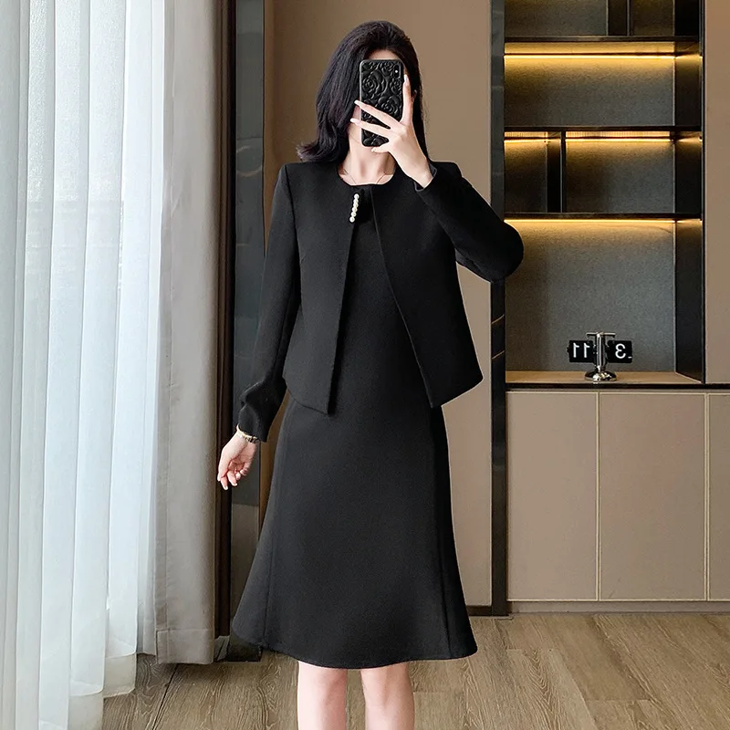 Hochwertiges lila kragenloses Anzugkleid2025Herbst- und Winter-Arbeitsplatz-Pendler-formelles Business-Kleid-Set, zweiteilig