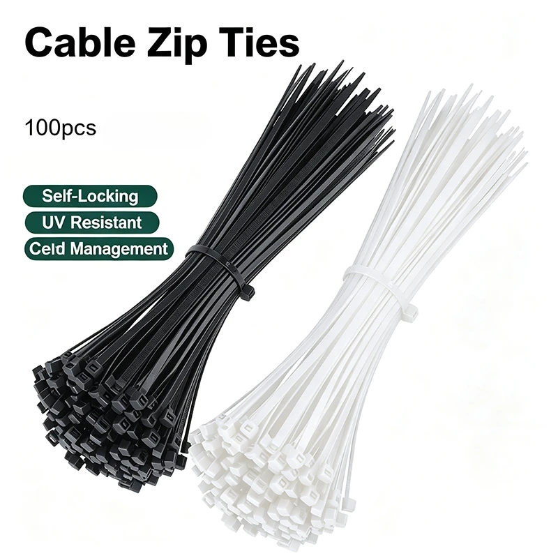 100 Pieces Nylon Cable Ties Adjustable Self-locking Cord Ties Straps Fastening Loop Reusable Plastic Wire Ties For Home Office