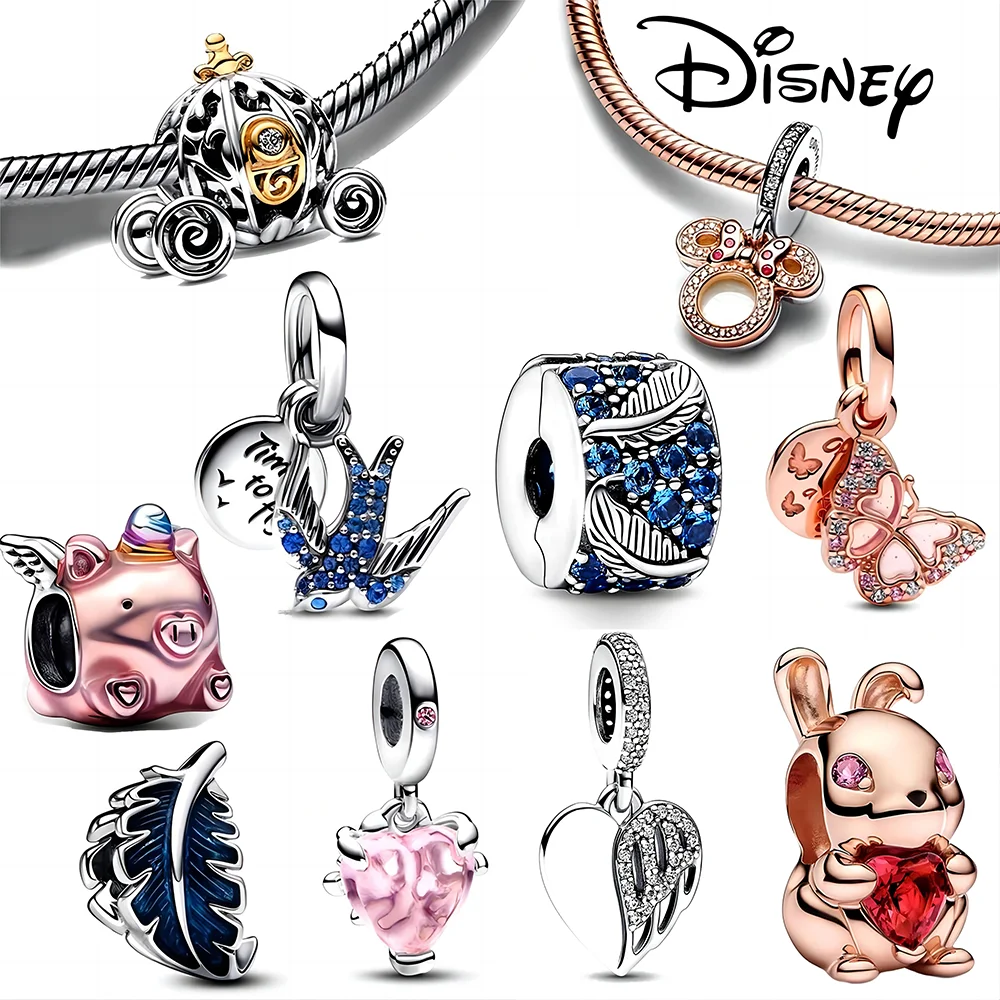 Disney 925 Silver Plated Flower Bird Series Charm Beads Diy Accessories Fit Pandora Original Bracelets Cute Butterfly Pendant