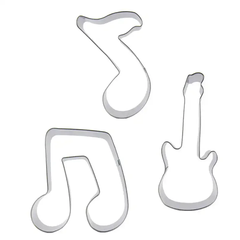 3 pcs Guitar Note Stainless steel Cookie cutter biscuit embossing machine Pastry soft sweets Baking mould Cake decorating tools