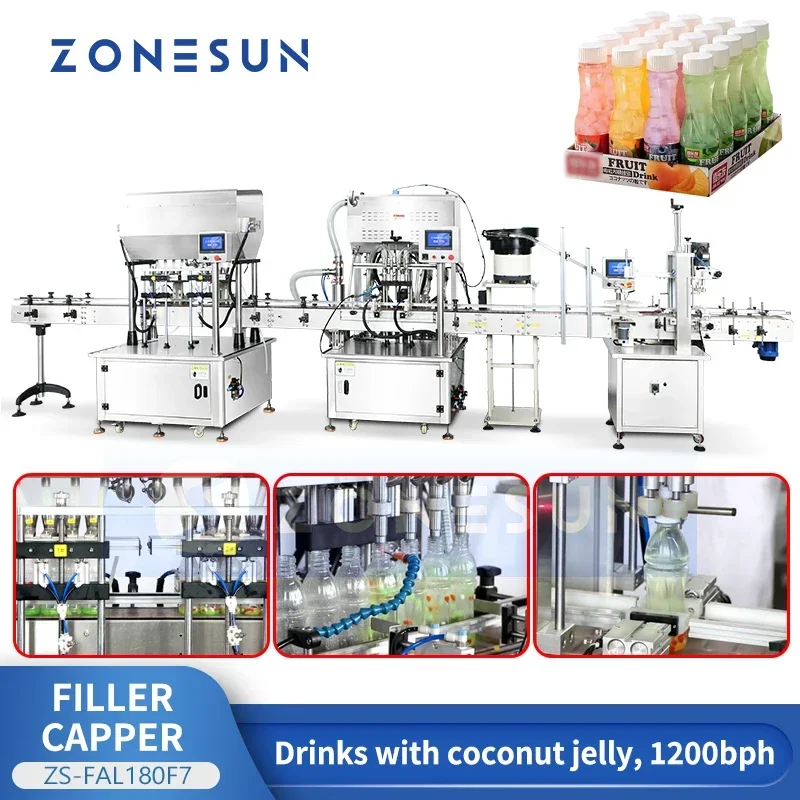 ZONESUN ZS-FAL180F7 Automatic Bottle Liquid Filling Capping Machine Screw Capper for Coconut Jelly Juice Beverage Packing Line