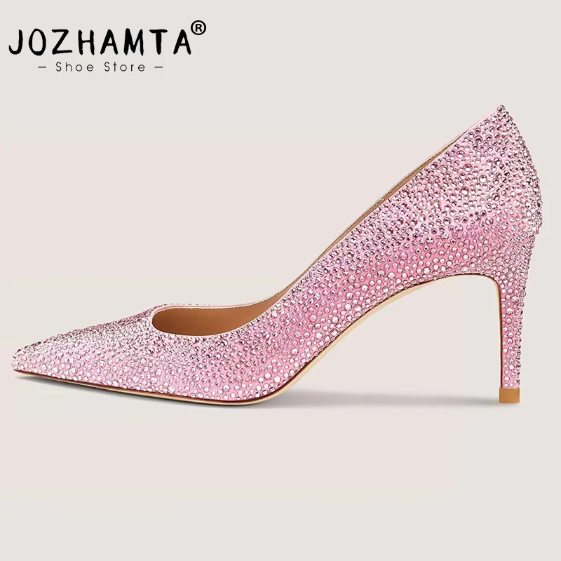 JOZHAMTA Women Sparkly Crystal Pumps Sexy Thin High Heels Shoes Spring 2025 Ins Pointy Shiny Party Office Lady Dress Size 34-43