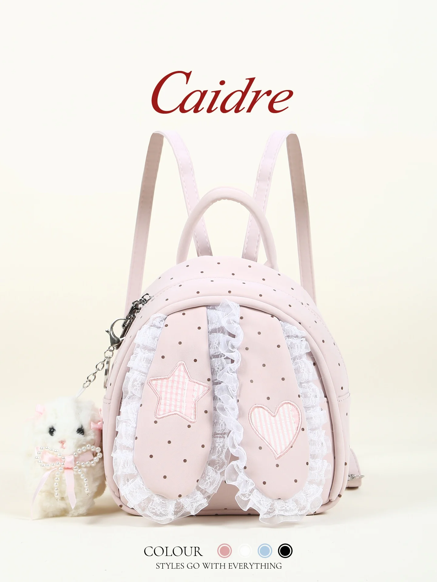 Caidre Polka Dot Rabbit Ear Backpack Lightweight Girls Traveling Bag Birthday Gift Shoulder Bag Commuter Style Bucket Shape