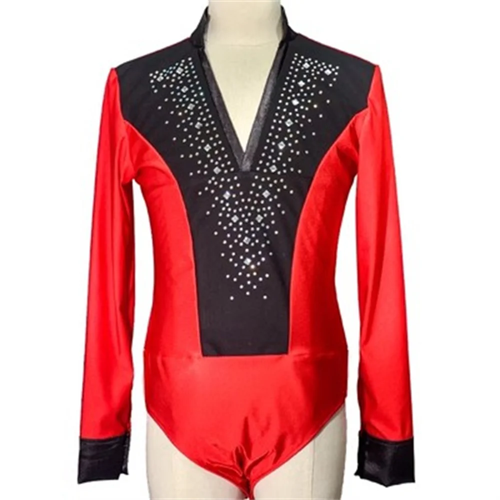 Latin Dance Top V-Neck Men Dance Shirt Ballroom Dancing Clothes red Professional Competition Da Dance Wear