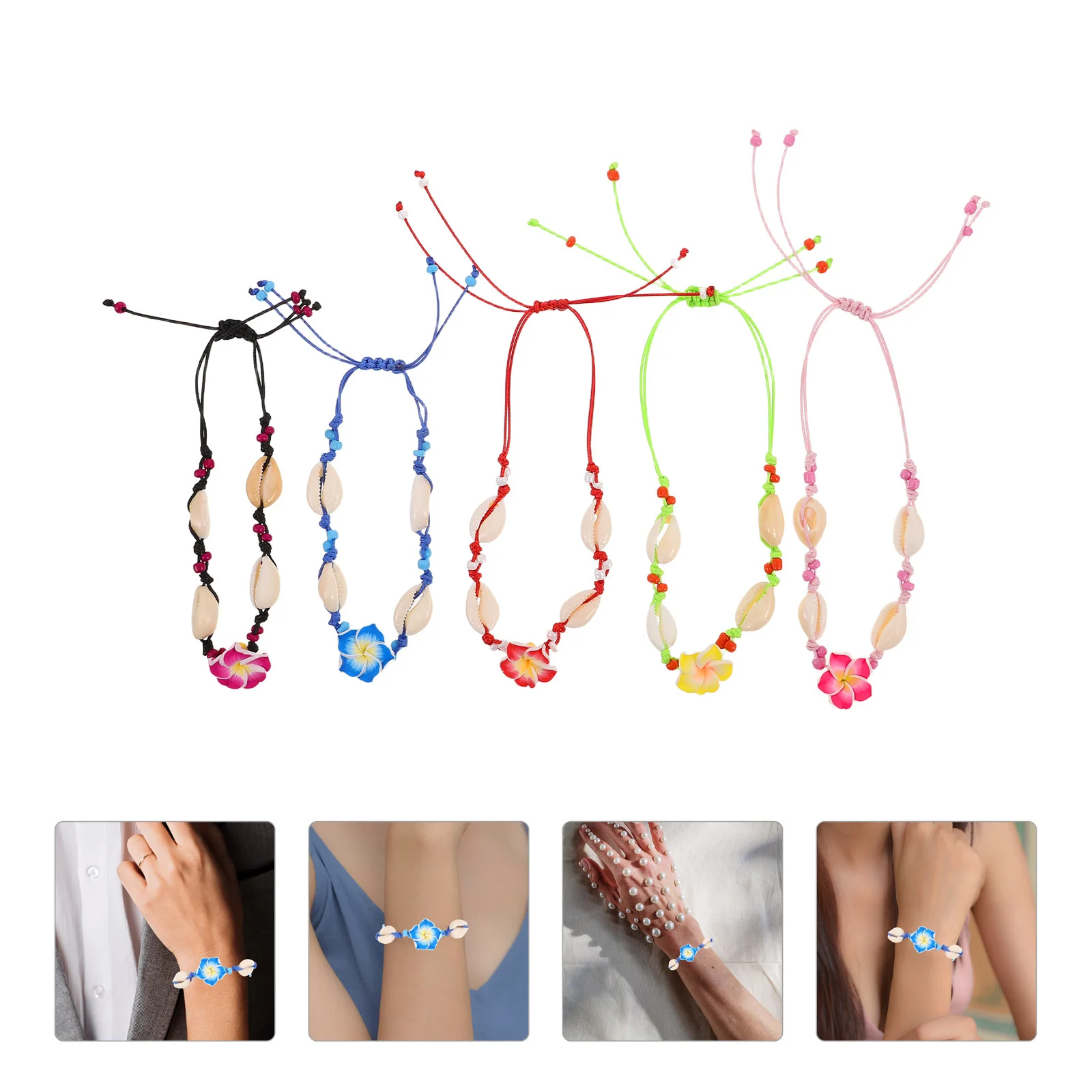 

5Pcs Braided Seashell Bracelets Summer Beach Jewelry Handmade Boho Ocean Vacation Colorful Conch Charms Summer Bracelets