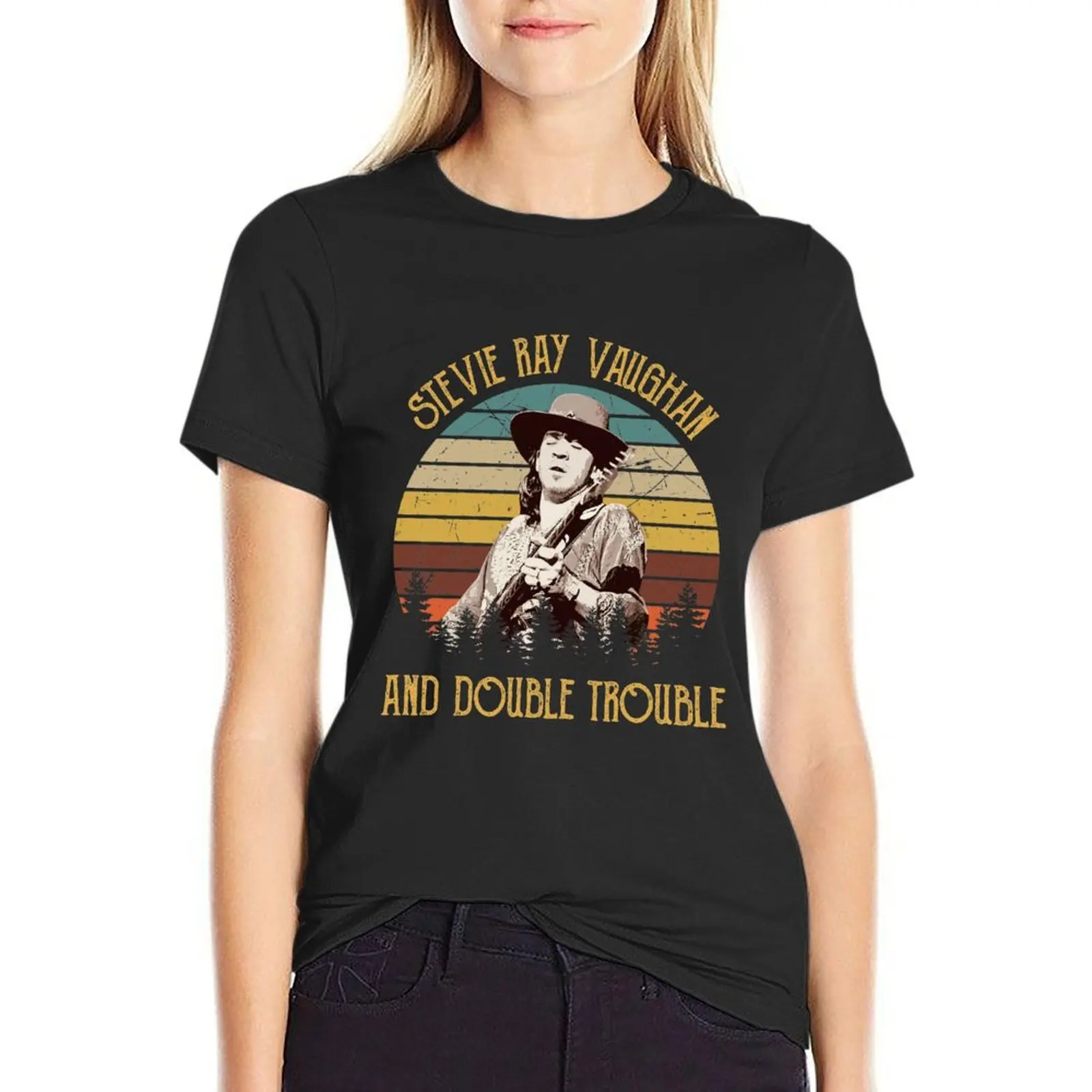 Pretty Vintage Stevie Ray Vaughan And Double Trouble T-Shirt sports fans summer top vintage clothes workout t shirts for Women