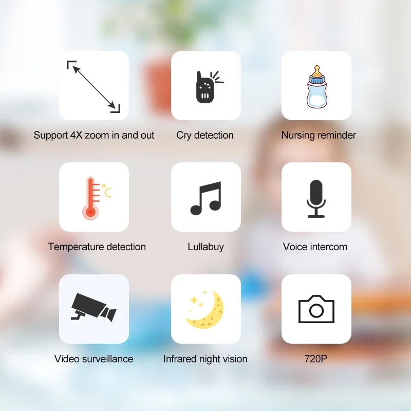 مراقبة الطفل الإلكترونية مع الفيديو الداخلي ، وكاميرا مراقبة ، للرؤية الليلية ، ومراقبة درجة الحرارة ، 2.8"