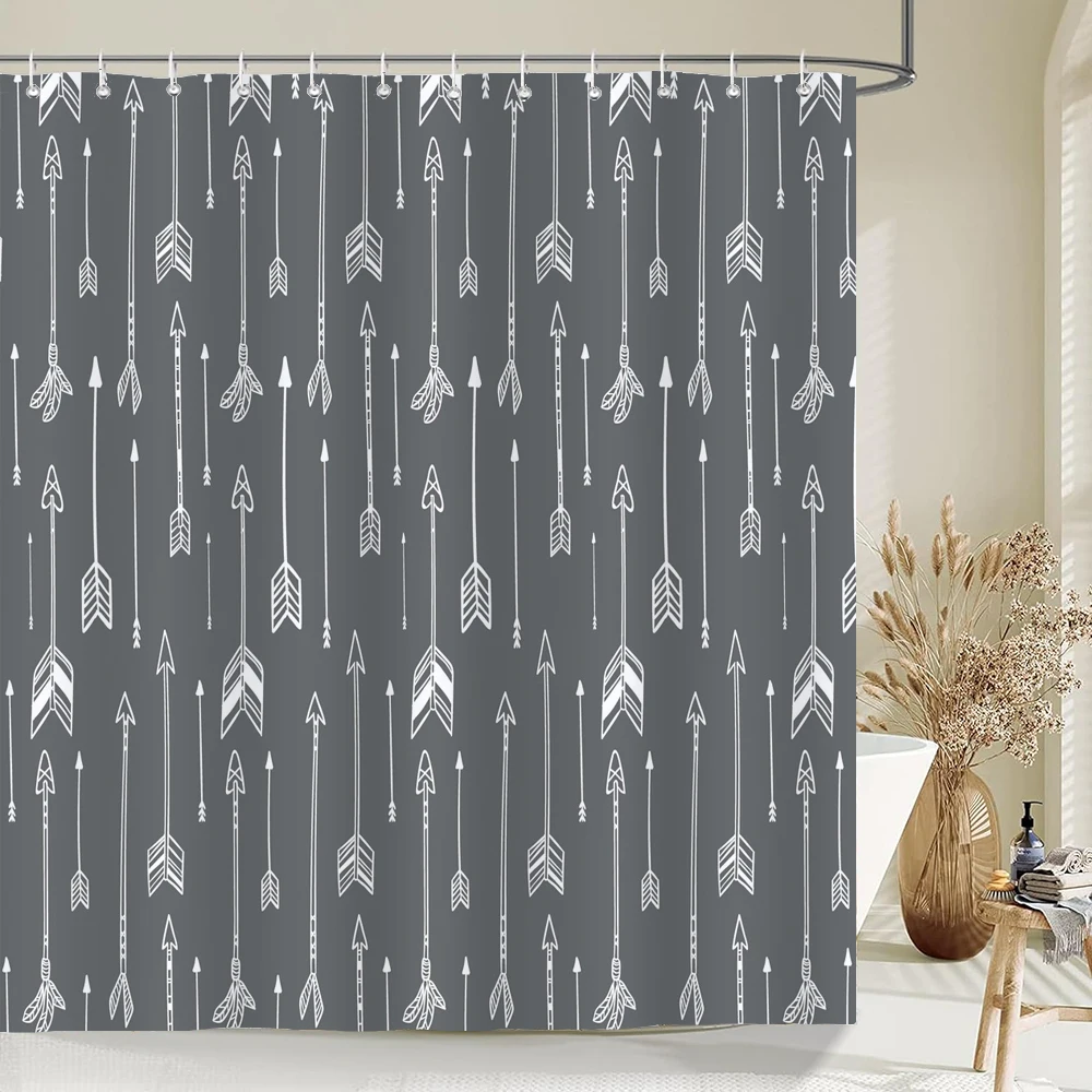 

Waterproof Shower Curtain with 12 Hooks Geometric Printed Bath Curtains Striped Pattern Polyester Cloth Bathroom Accessories