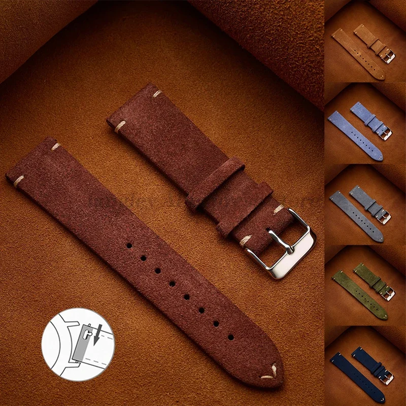 20mm 22mm 18mm 16mm 14mm Quick Release Soft Suede Strap Vintage Brown Watch Band for Huawei Watch Bracelet Women Men Accessories