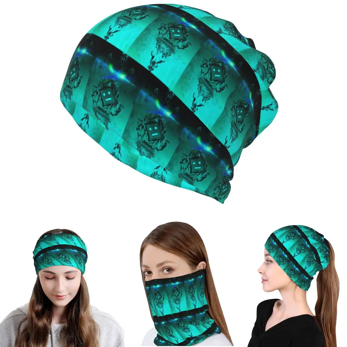 Video Game Geometry Dash Bandana Neck Cover Mask Scarf Multi-use Headband Beanies Hat for Men Women Adult Washable
