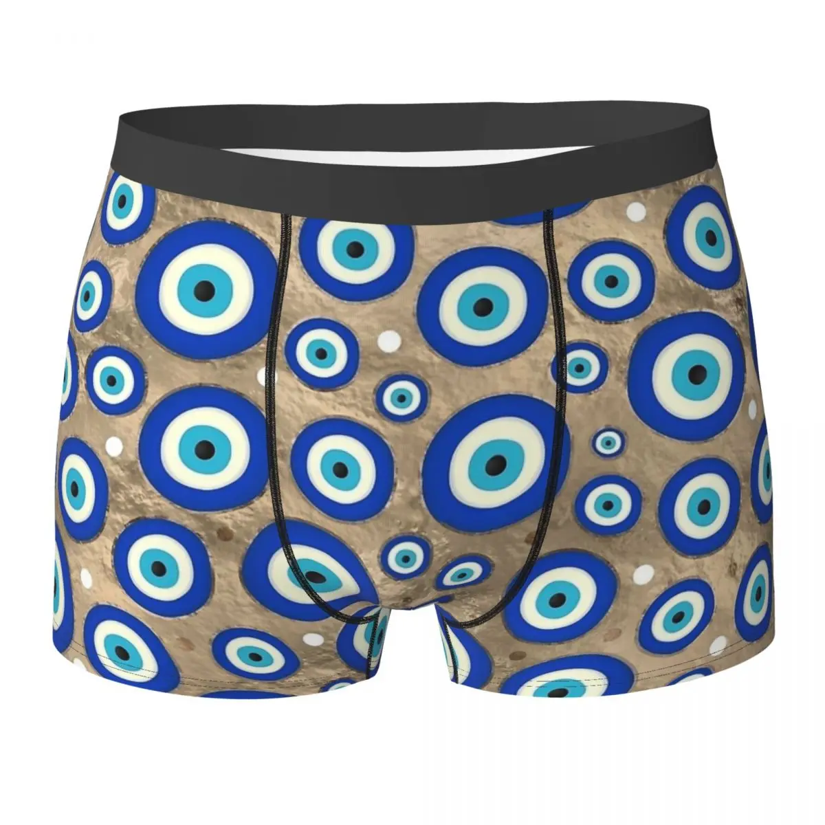 Men's Greek Evil Eye Pattern Pastel Underwear Meander Ornament Funny Boxer Briefs Shorts Panties Homme Soft Underpants Plus Size