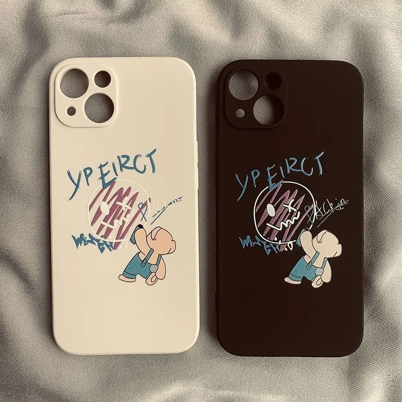 Cute Graffiti Bear Phone Case For iPhone 17 16E 16 15 14 Plus 13 12 11 Pro Max 17 Air Streetwear Kawaii Matte Shockproof Cover